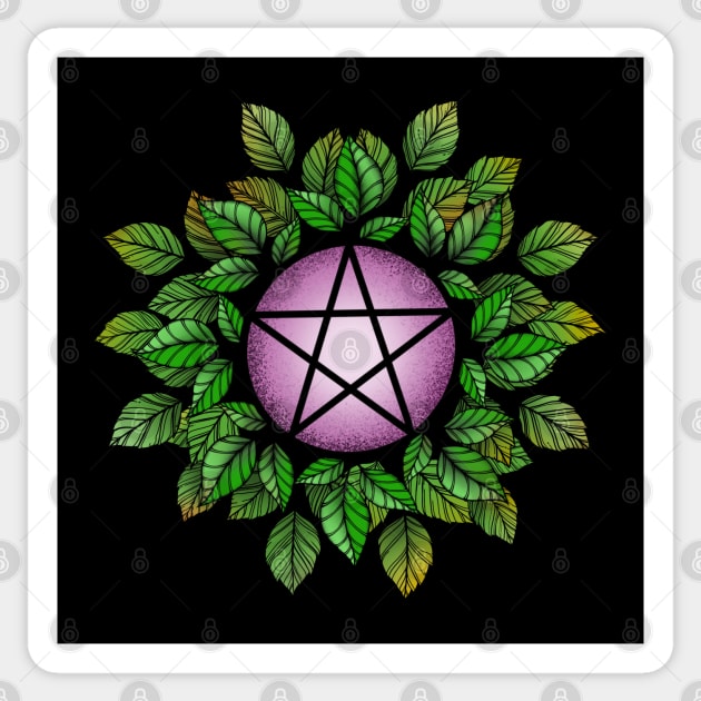 Leafy Pink Pentagram T-Shirt Sticker by MissMoth